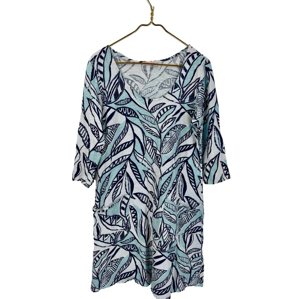 Fresh Produce Tropical Floral Dress With Pockets 100% Cotton Tiered Ruffle Hem L